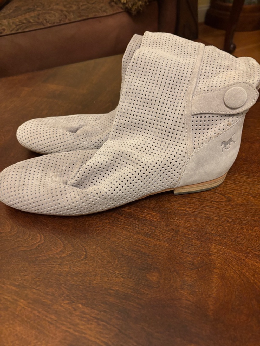 Sam Edelman Perforated Light Gray Suede Ankle pull on Booties